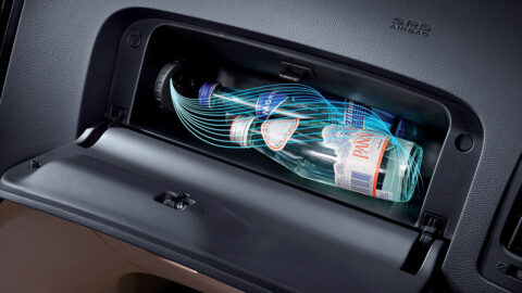 glove compartment of a car in which there are two waters