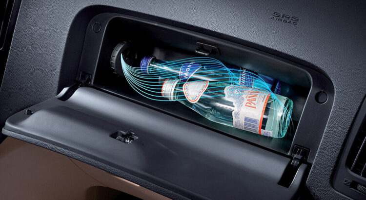 glove compartment of a car in which there are two waters