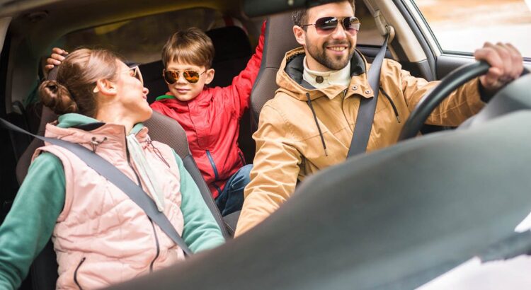 a family travels in a car