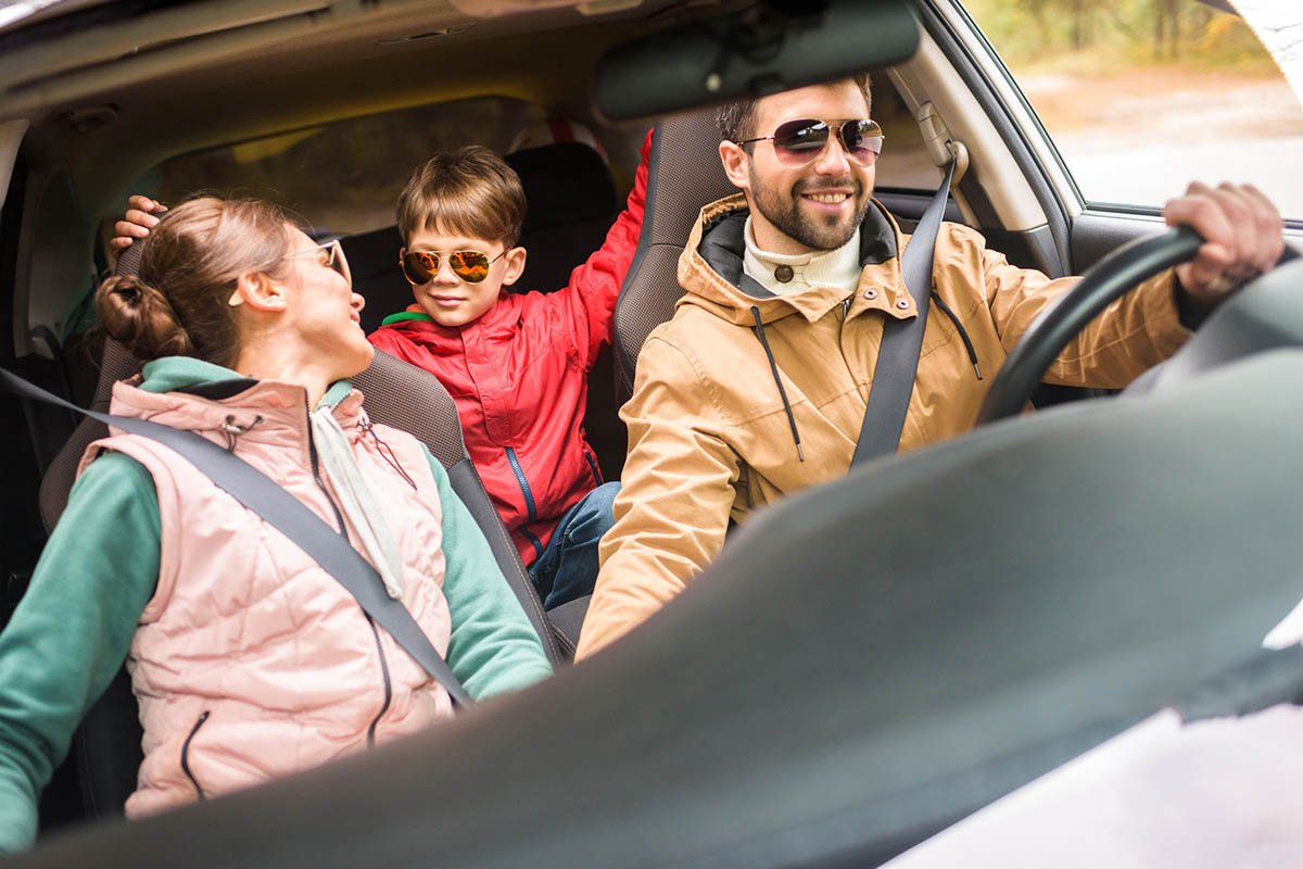 a family travels in a car