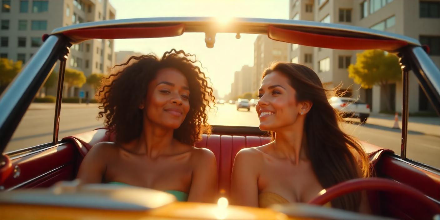 two women are riding in a luxury car