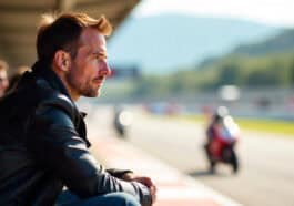 European man watching Moto GP